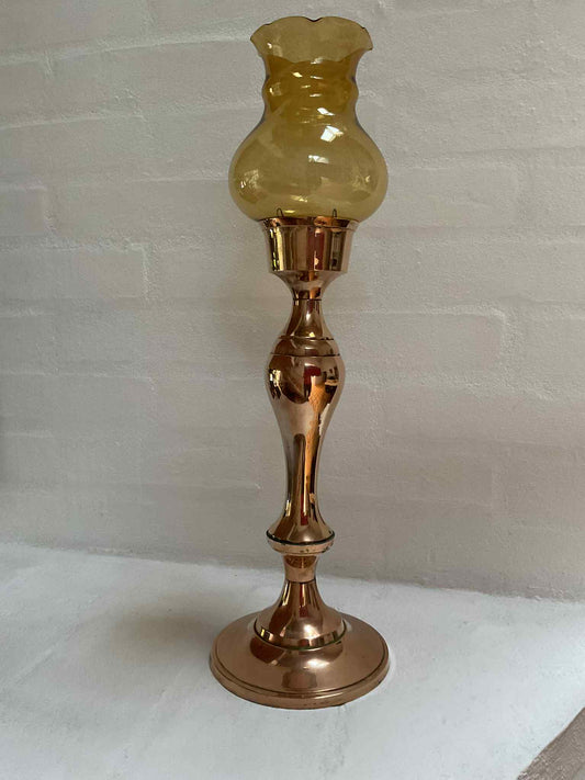 Beautiful old brass candlestick with glass shade