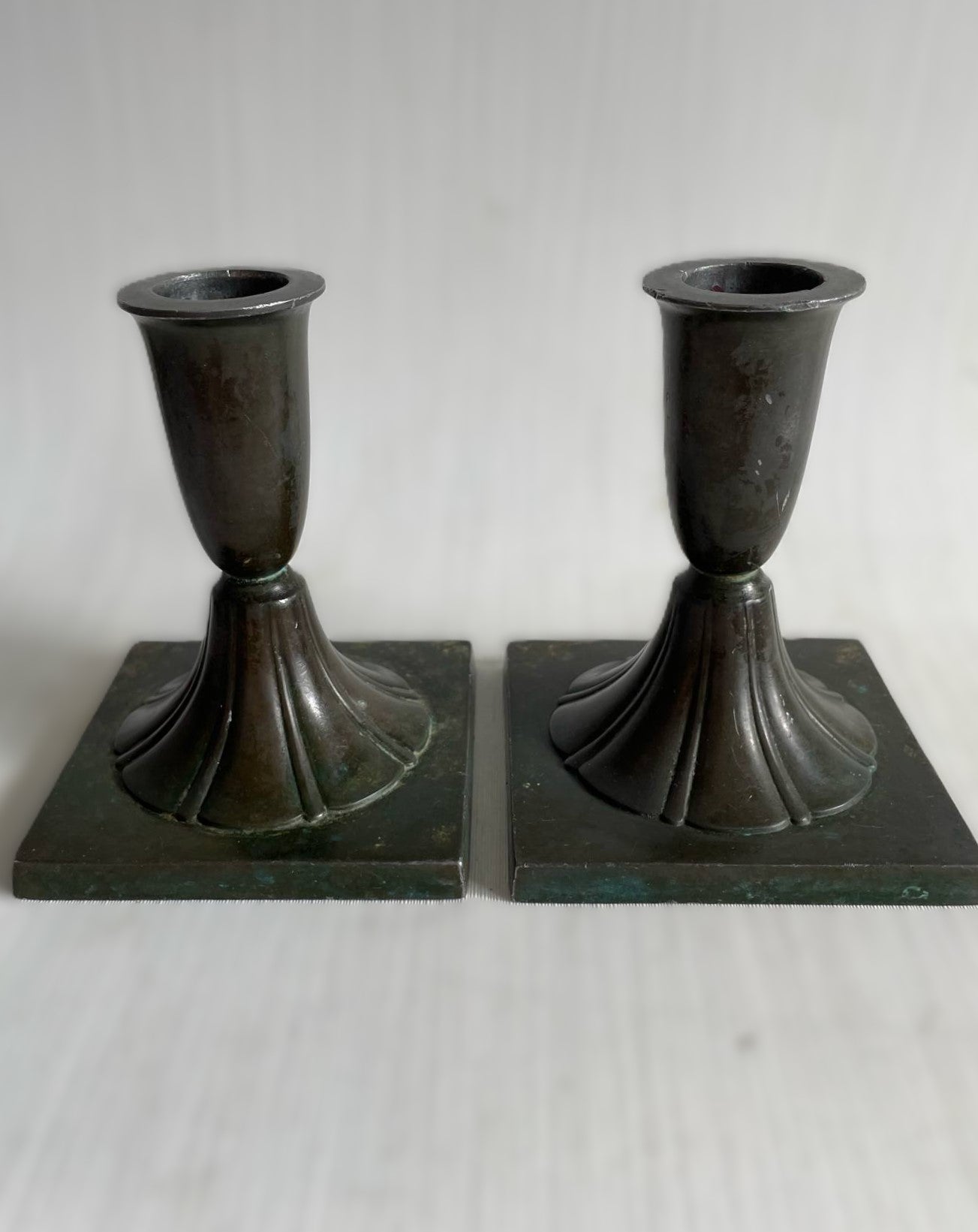 1920s Set of Two Danish Just Andersen Art Deco Candlesticks in Disco Metal