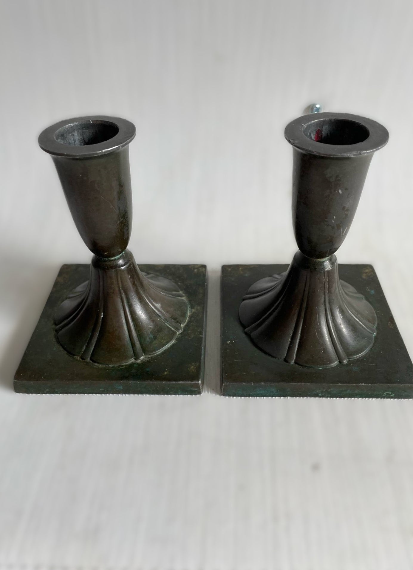1920s Set of Two Danish Just Andersen Art Deco Candlesticks in Disco Metal