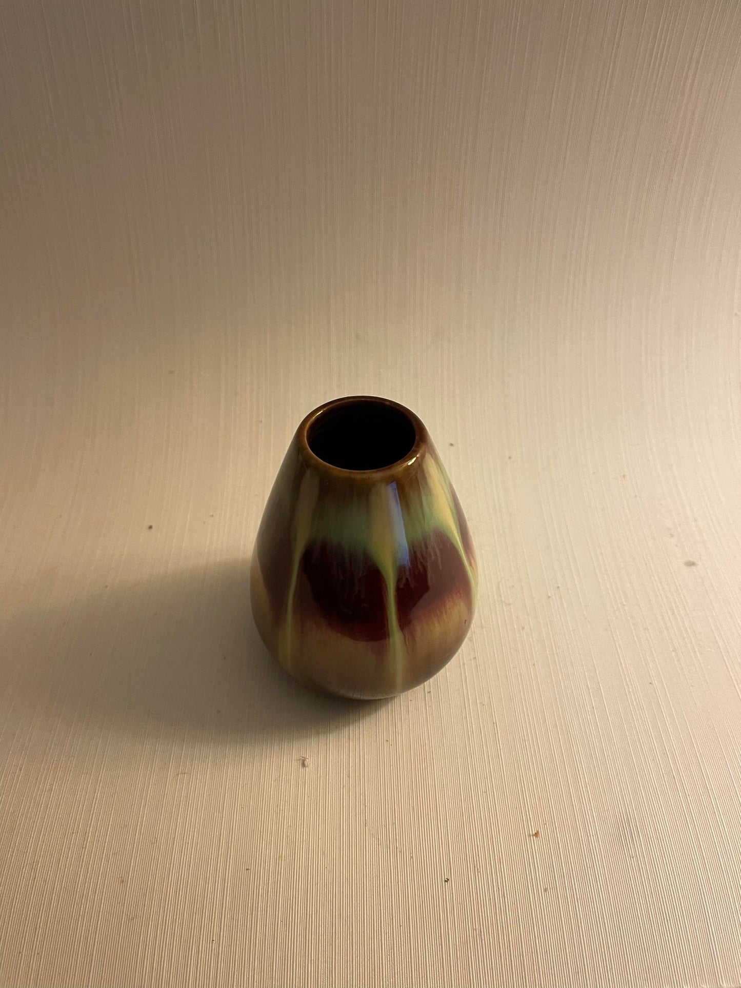 Sweet little glazed ceramic vase in green brown shades - no. 0111