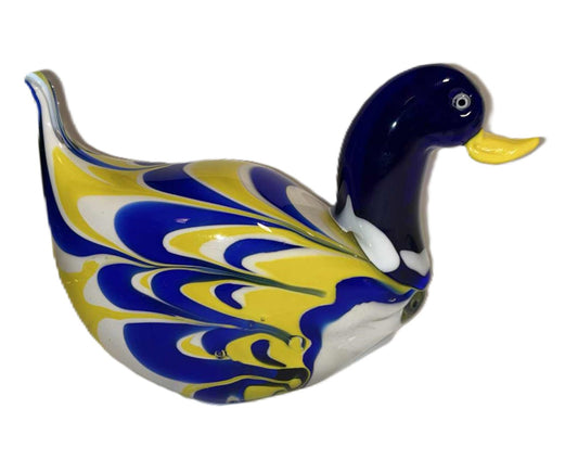Duck - Striped Handblown Glass Duck in Beautiful Color Shades, Denmark 1970s