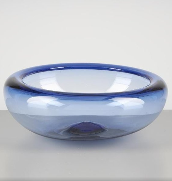 Large Blue Glass Fruit Bowl By Per Lütken for Holmegaard, Denmark 1970s