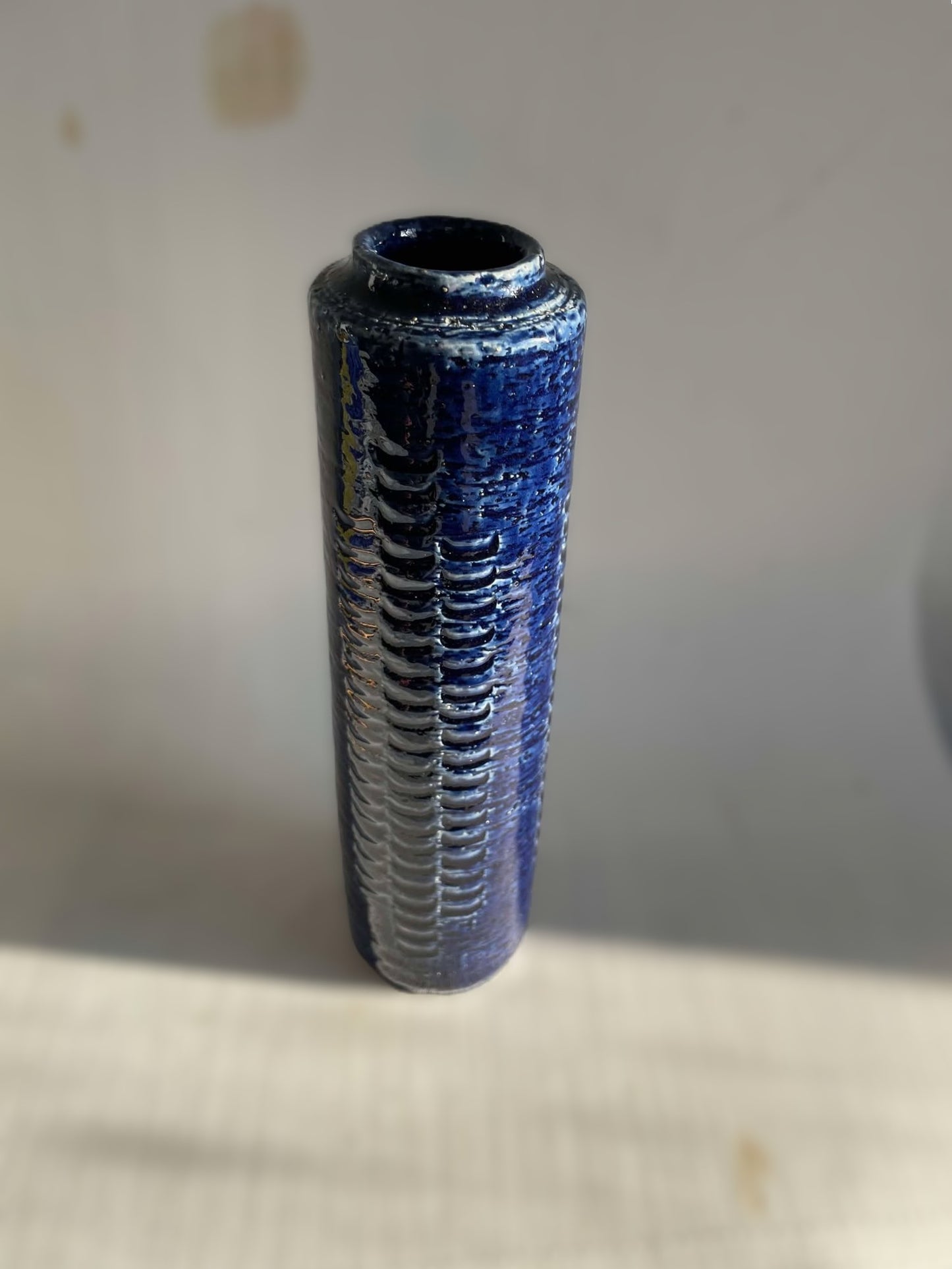 Tall and slim stoneware vase in Chamotte style by Palshus, Denmark 1960s