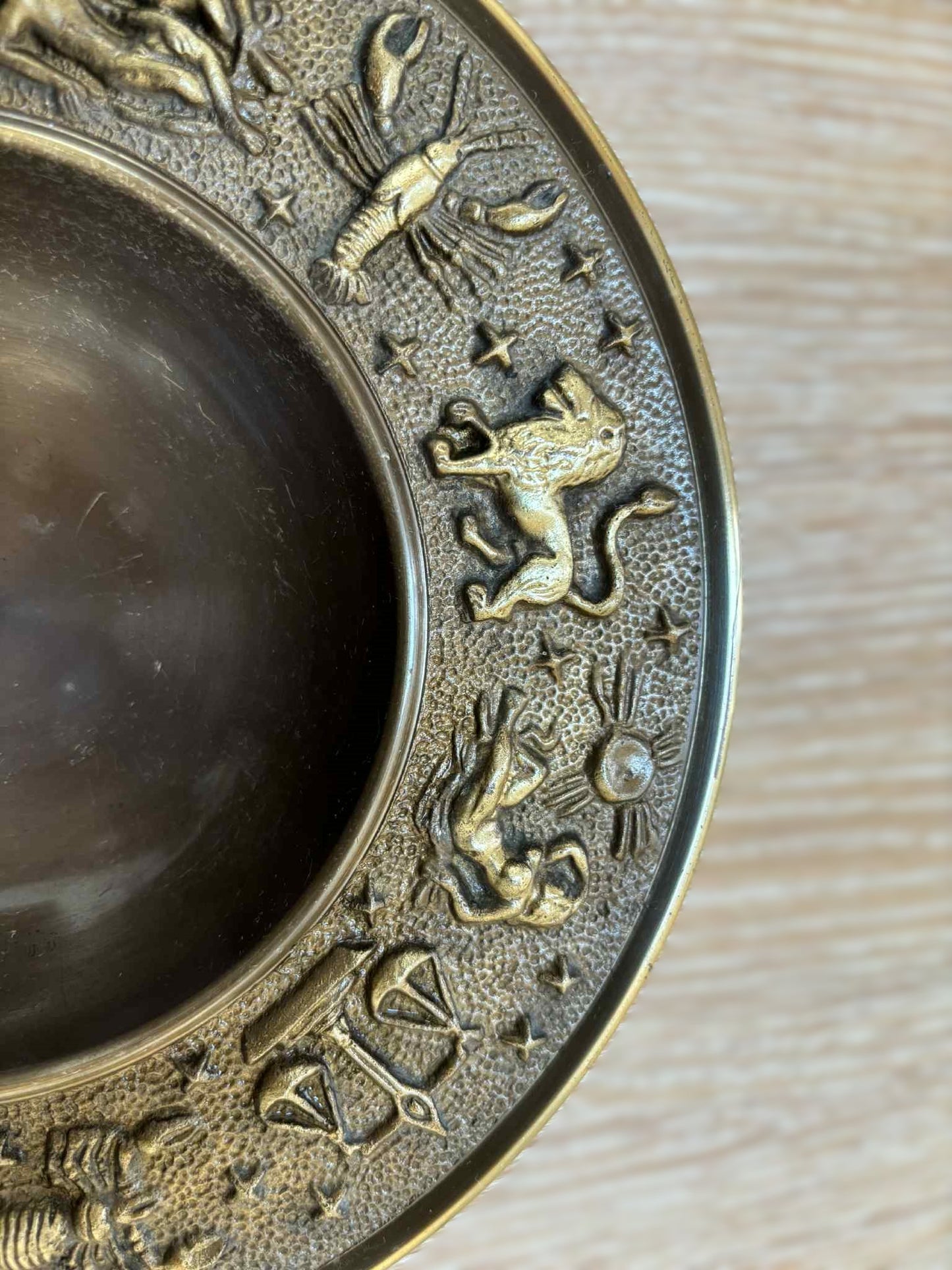 Vintage Danish bronze bowl with astrology symbols made by Nordic Malm from 1960s