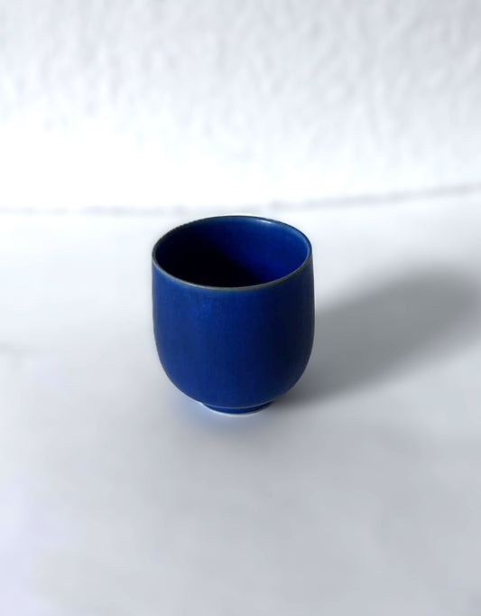 Small chubby Palshus vase in Cobalt Blue Hare Fur Glaze, Denmark 1960s