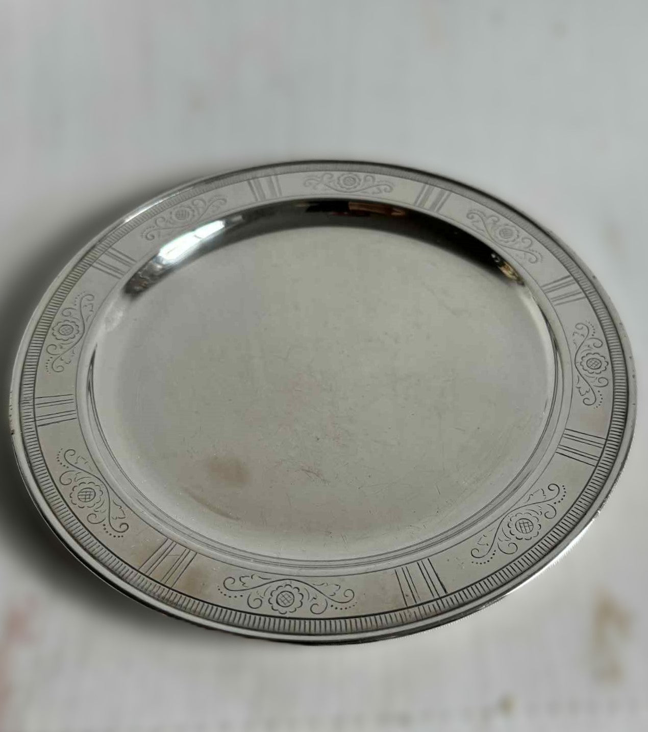 1920s Art Deco Silver Plated Serving Plate by Just Andersen, Denmark, Flower Decor