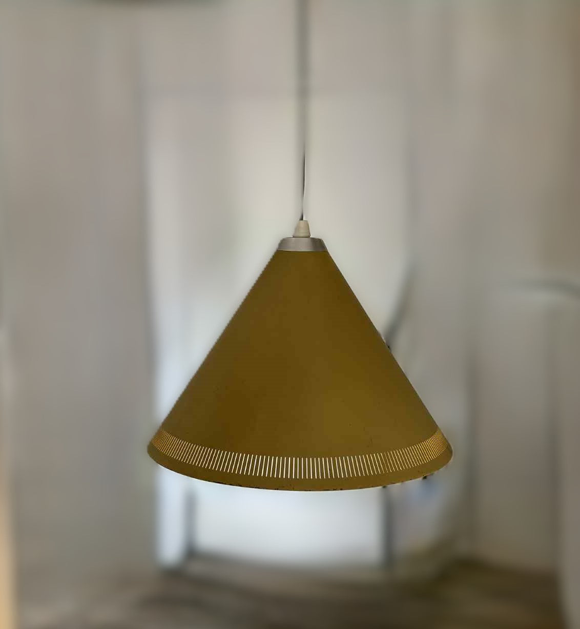 Bent Karlby “Keglen”, hoist pendant with shade of perforated gold-lacquered metal - no. 22544452