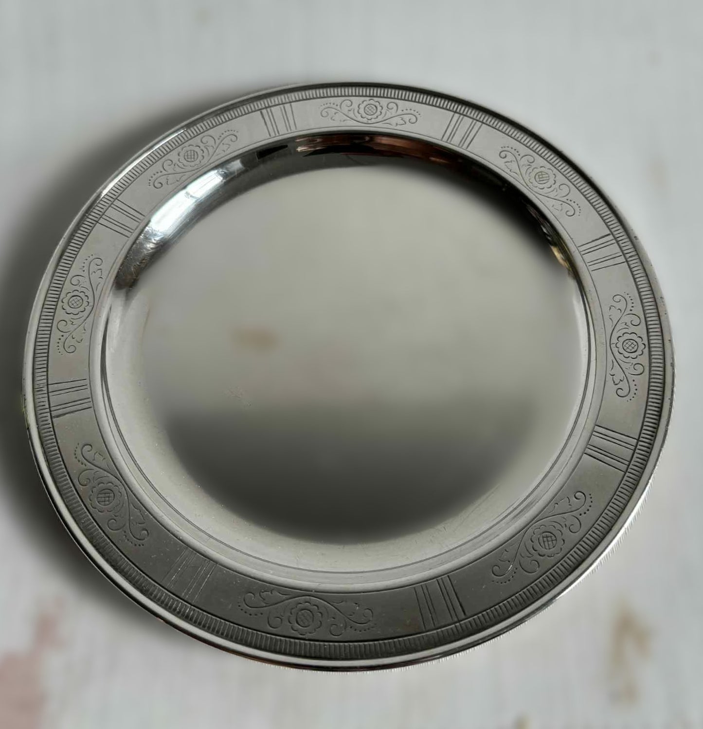 1920s Art Deco Silver Plated Serving Plate by Just Andersen, Denmark, Flower Decor