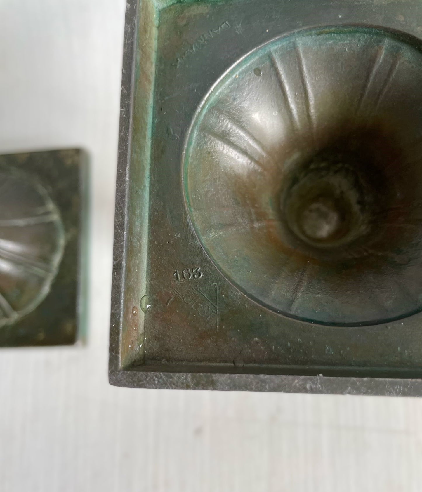 1920s Set of Two Danish Just Andersen Art Deco Candlesticks in Disco Metal