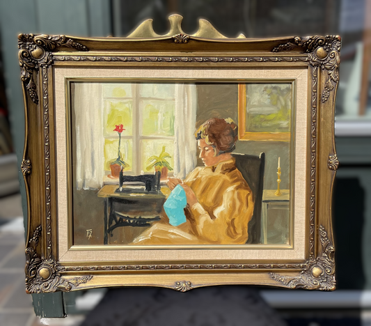 Finn Johansen (1942-2006), interiør maleri, olie på lærred - nr. 456987