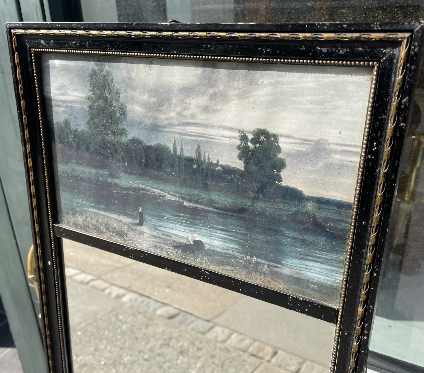 Antik spejl med et kunst tryk øverst - nr. 415420
