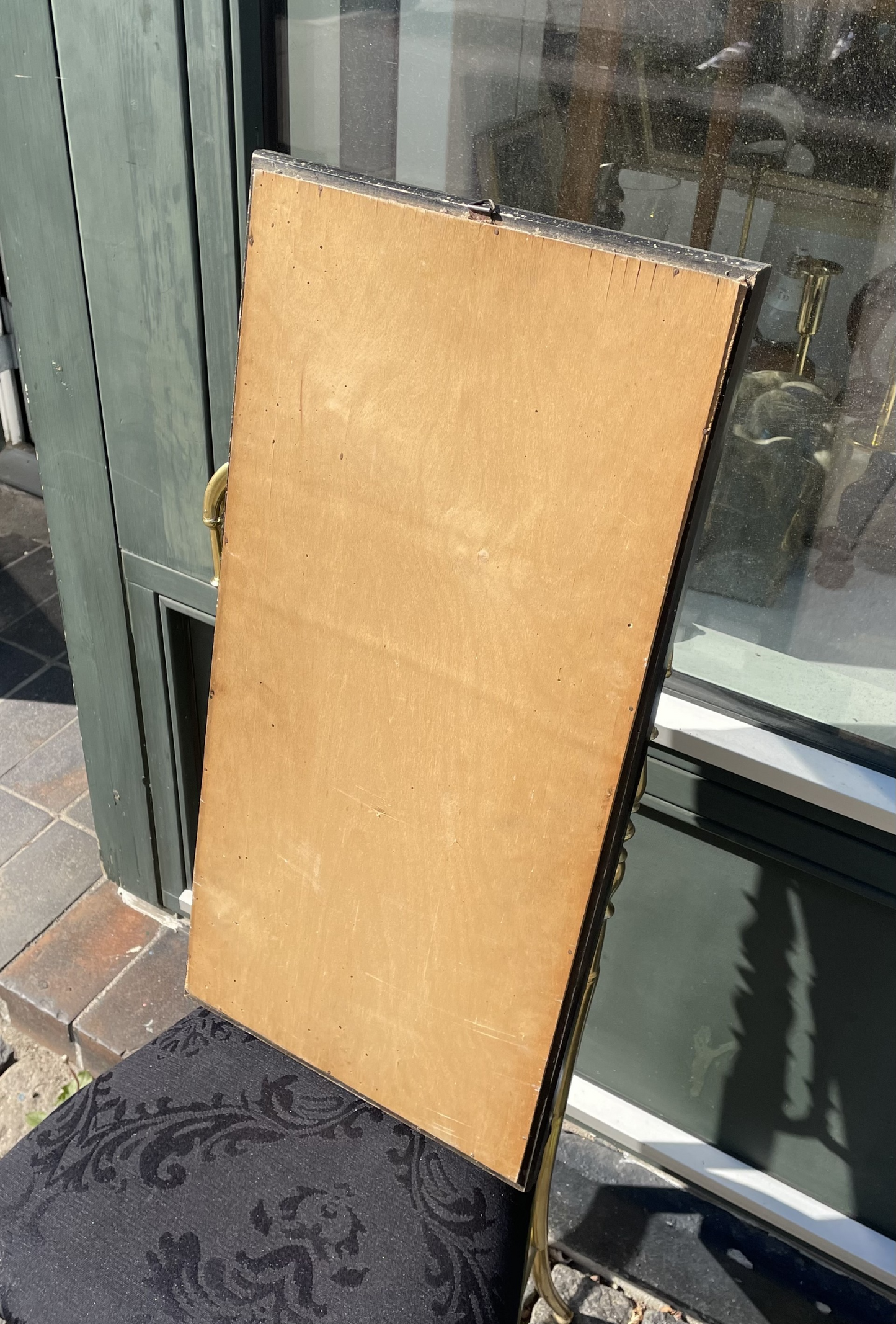 Antik spejl med et kunst tryk øverst - nr. 415420