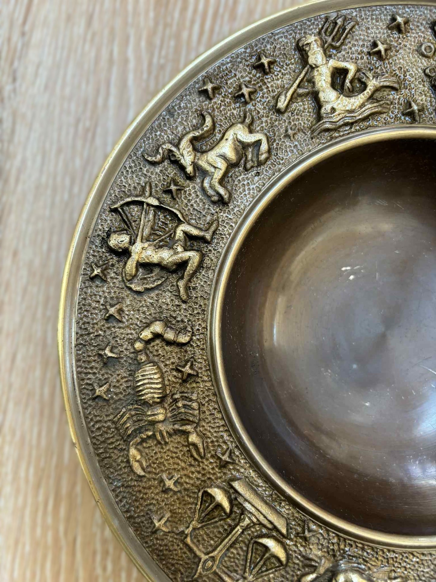Vintage Danish bronze bowl with astrology symbols made by Nordic Malm from 1960s