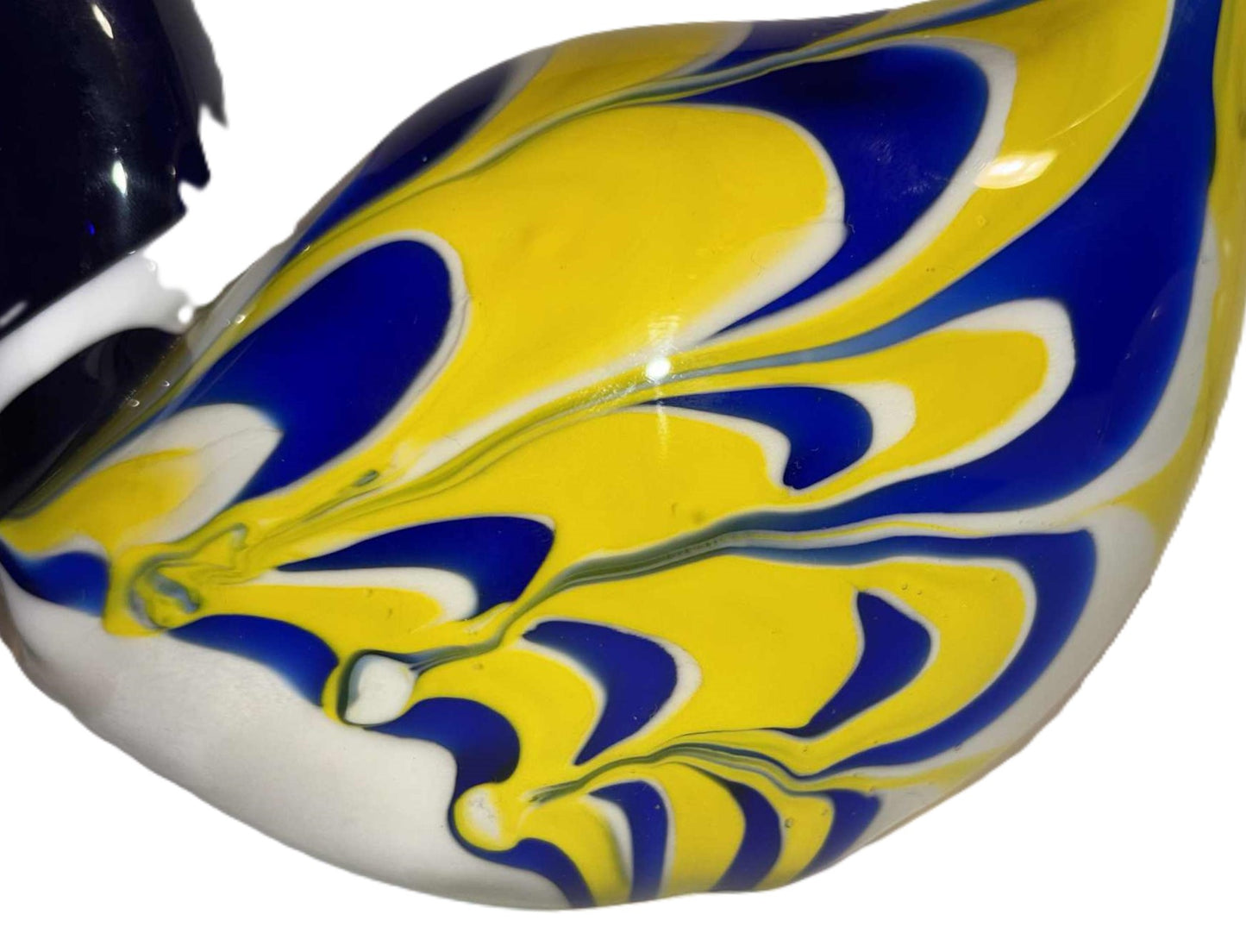 Duck - Striped Handblown Glass Duck in Beautiful Color Shades, Denmark 1970s