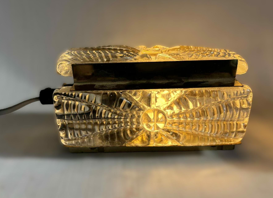 Sconce set Vitrika Aladdin, Brass bases with heavy pressed Amber glass Denmark 1960s