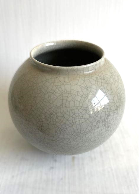 ヴィンテージ リンビー磁器球形花瓶、グレークラックル釉 - no.
