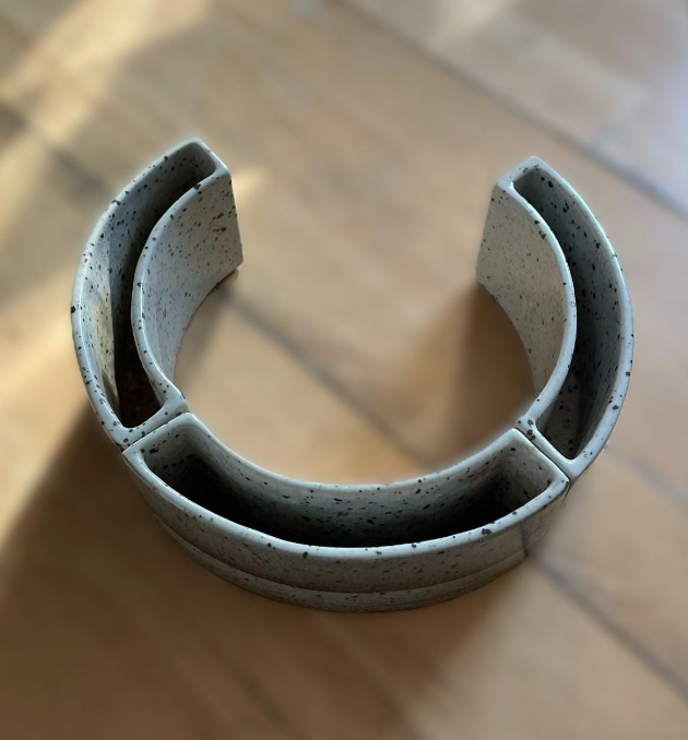 Per Linnemann-Schmidt for Palshus, Denmark. Three-piece rare stoneware vase set made in a semi-circular shape