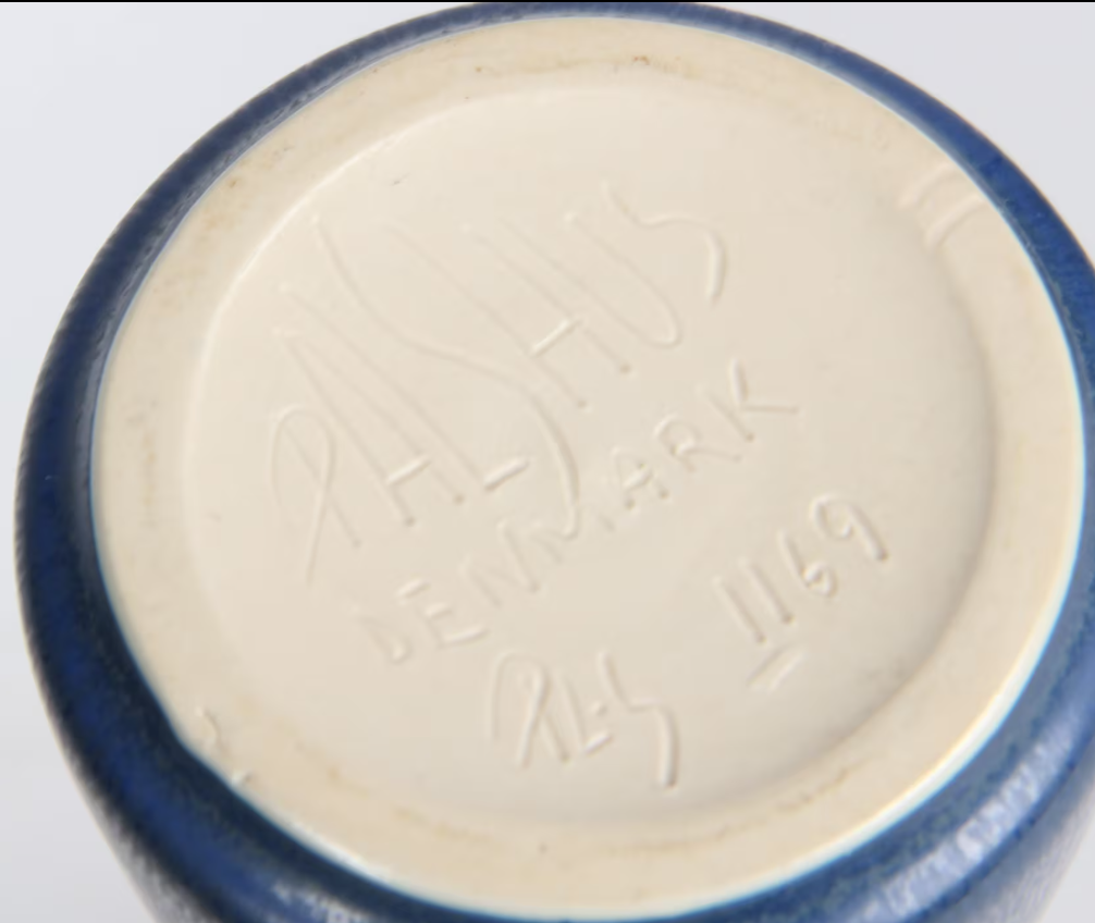 Rare shaped stoneware vases from Palshus, made in coboltblue hare fur glaze, Denmark 1960s