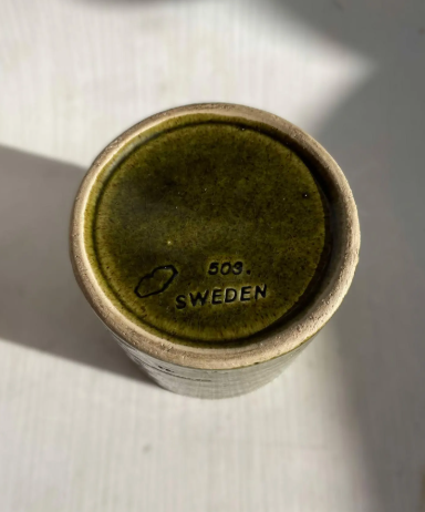 HOGNAS Ceramics, Swedish ceramic Tobaco jar with teak lid from 1960s