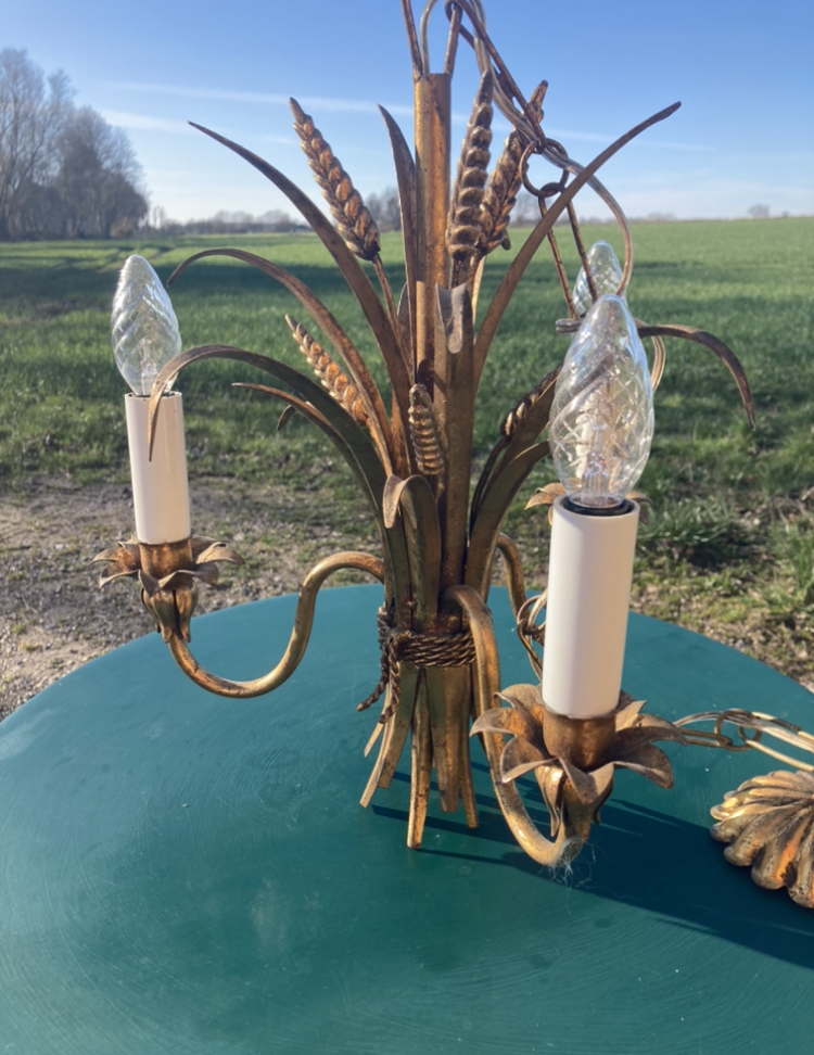 Vintage Italian or French gilded brass chandelier in the shape of a corncob - no. 011125