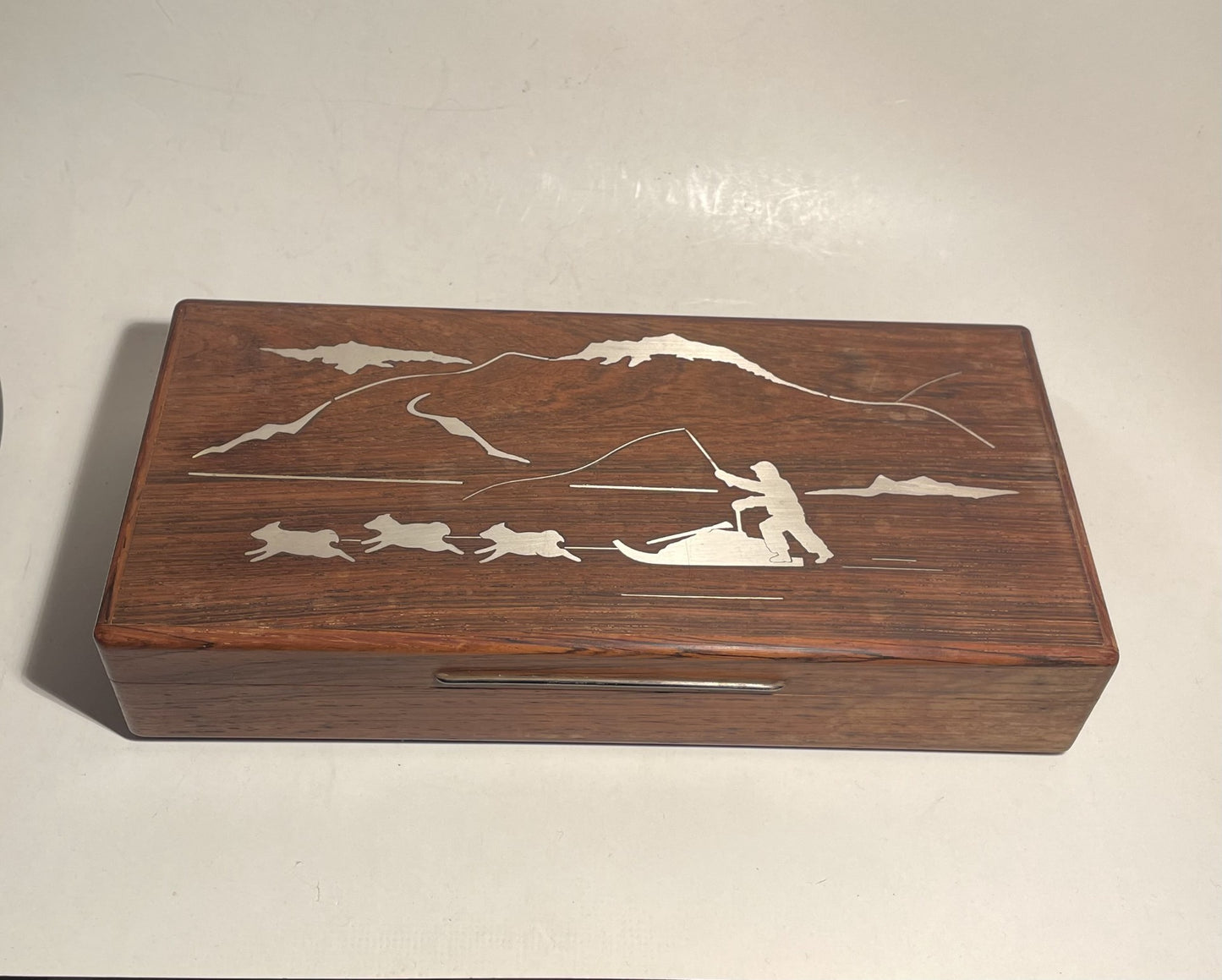 Beautiful Palisander Box with Silver Motif from Greenland - No. 09366