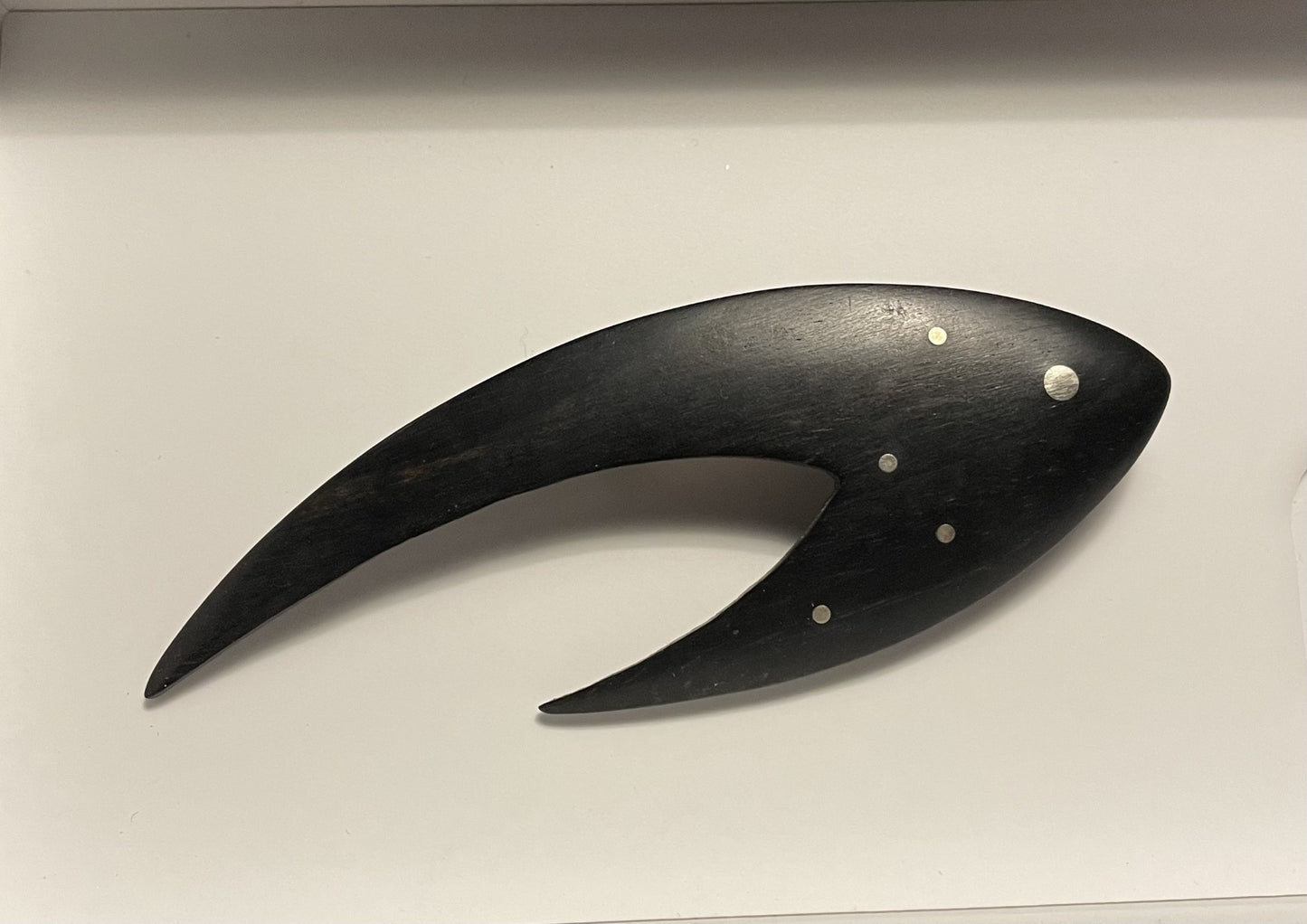 Beautiful modern Danish brooch from the 60s in wood and silver - no. 02100