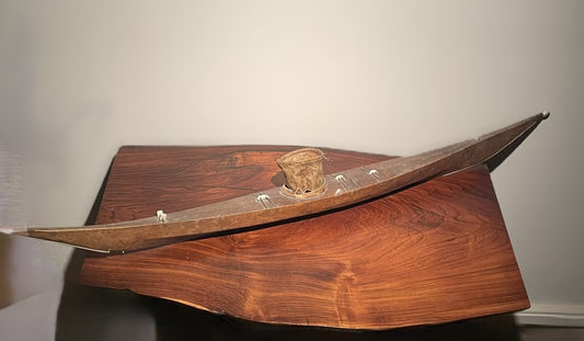 Greenlandic miniature model of kayak, made of leather, bone and wood - no. 030200
