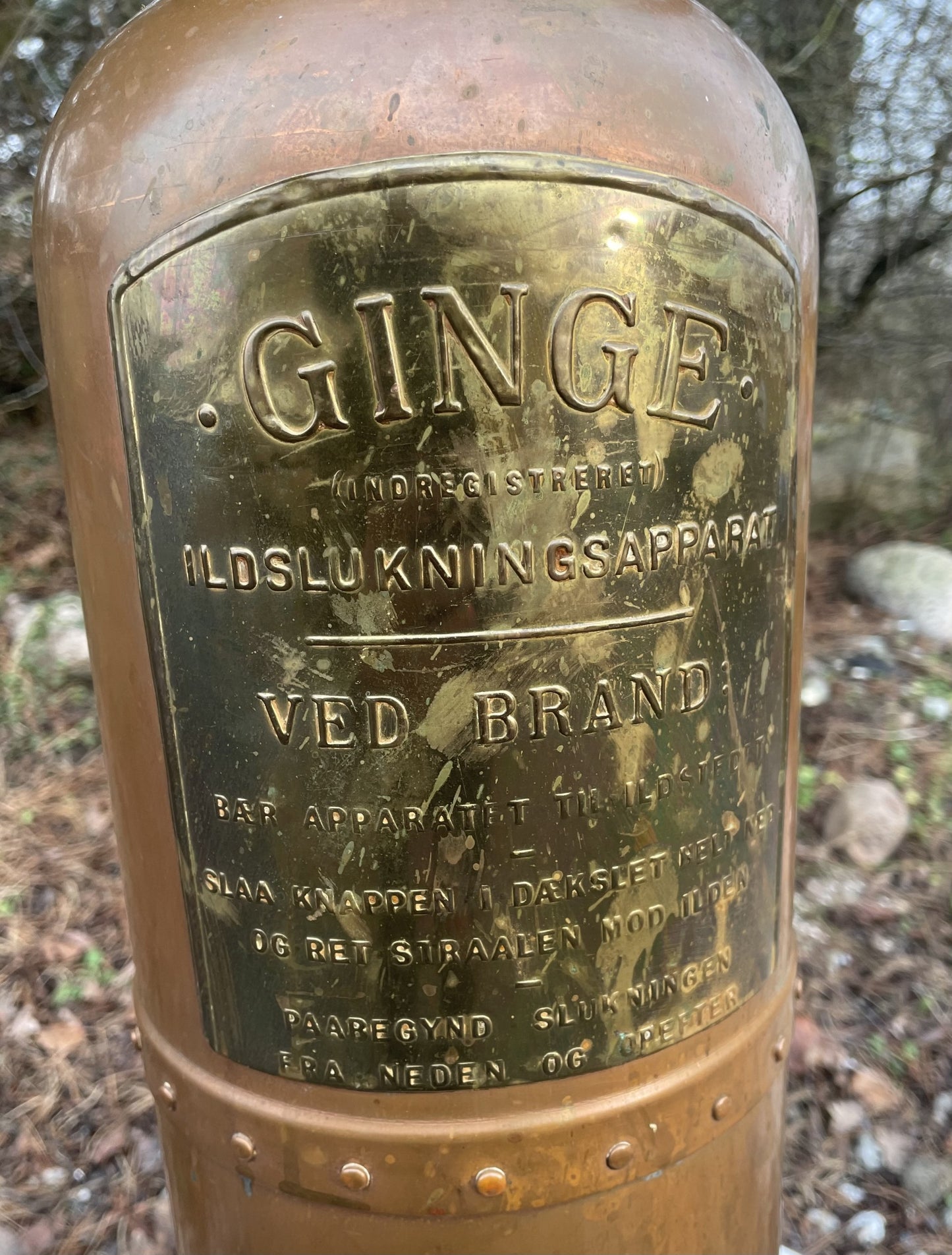Antik brandslukker i kobber og messing - nr. 578855501