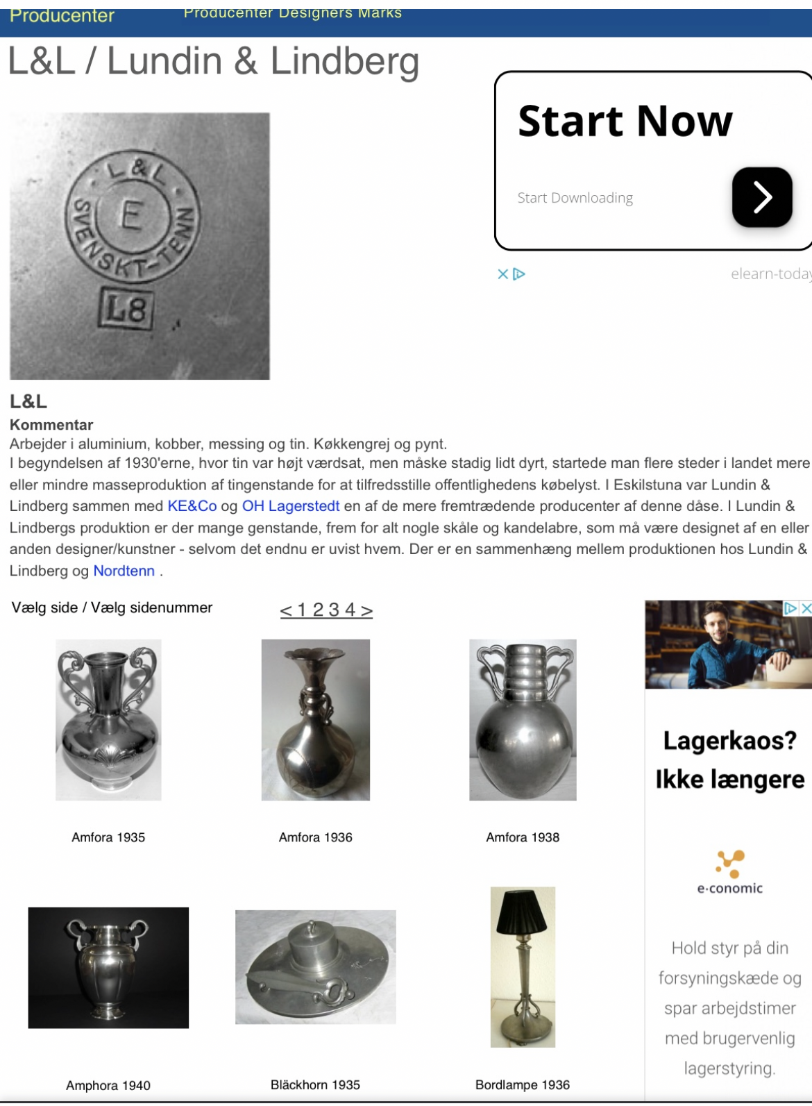 1 par Lundin og Lindberg Tenn lysestager fra Svensk Tenn - nr. 123123