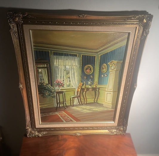 Fredrik Svendsen, interiør maleri olie på lærred - nr. 159357