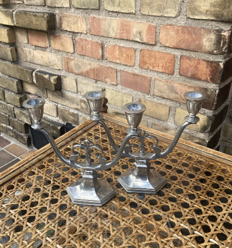 A pair of Just Andersen candlesticks made of tin, Denmark 1920