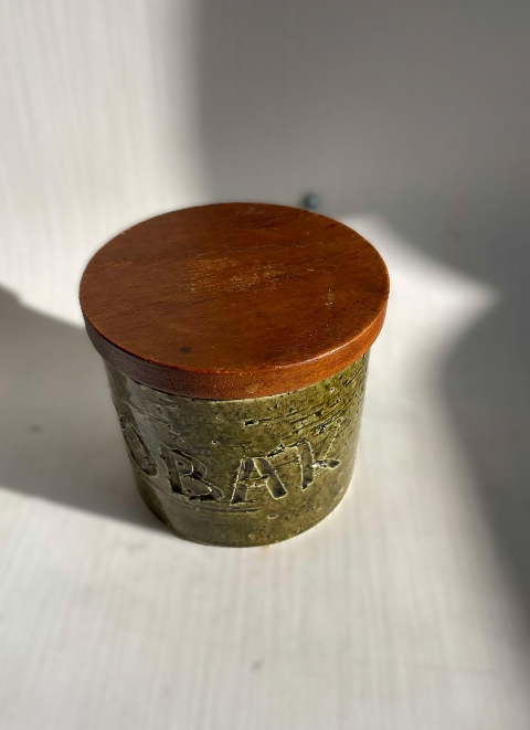 HOGNAS Ceramics, Swedish ceramic Tobaco jar with teak lid from 1960s