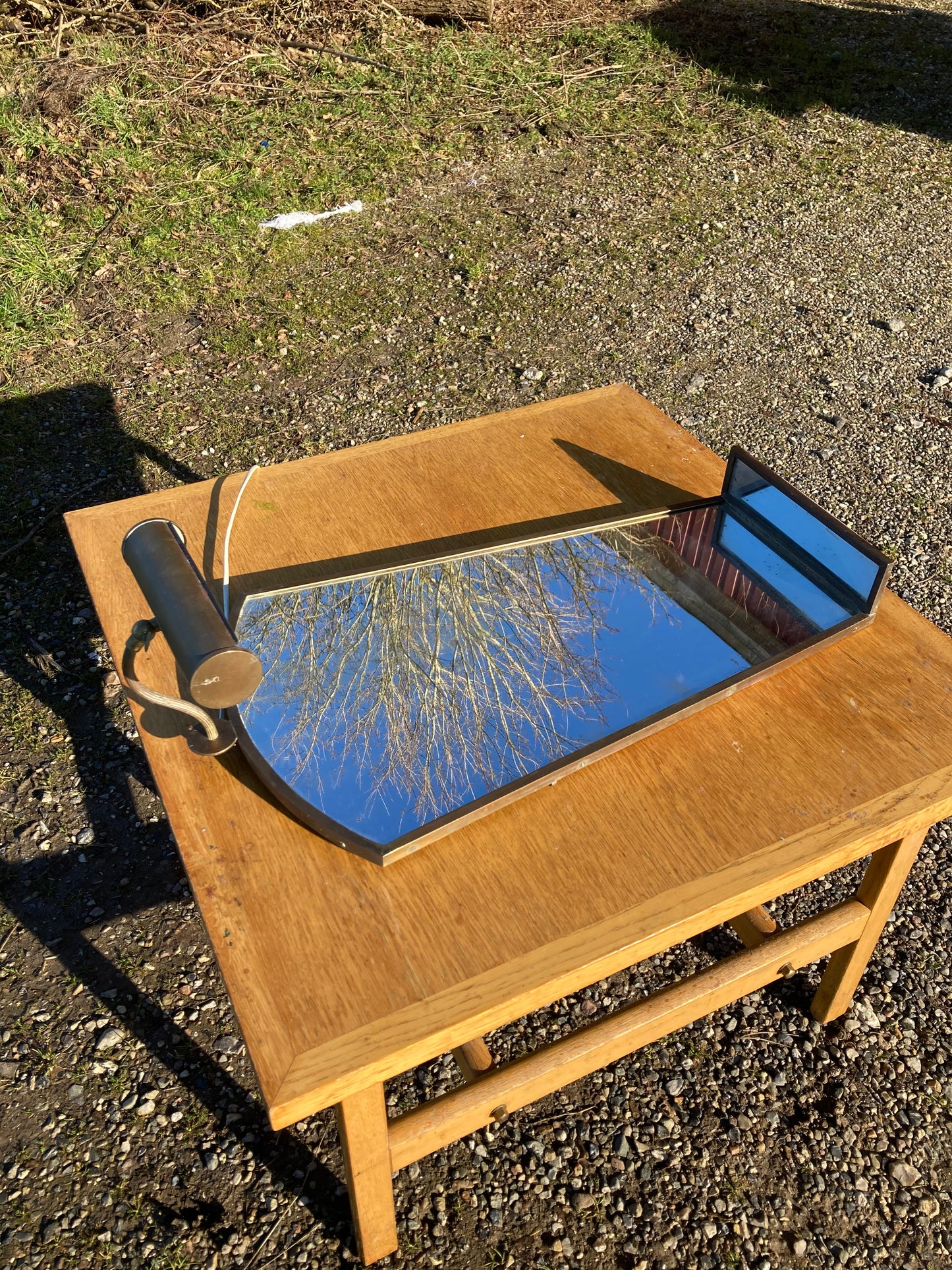 Beautiful brass wall mirror with lamp