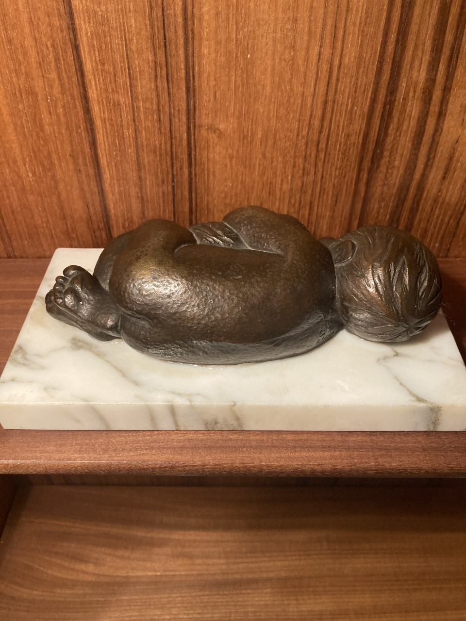 Flot bronze pige med kat på marmor, signeret C.N. 5/100