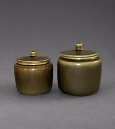 Two Hare Fur Glazed Jam Jars from Palshus, Denmark 1960s