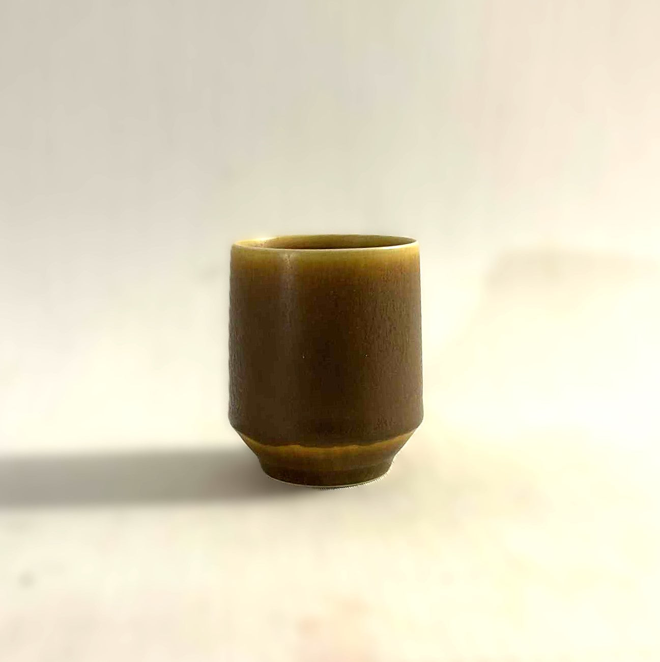 Mid-Century stoneware vase in Olive Green hare fur glaze from Palshus, Denmark 1960s
