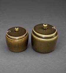 Two Hare Fur Glazed Jam Jars from Palshus, Denmark 1960s