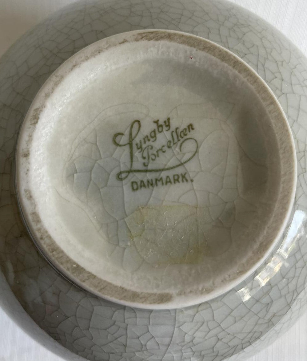 Vintage Lyngby Porcelain spherical vase, gray crackle glaze - no. 019096
