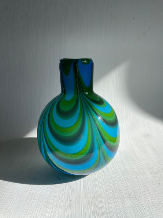 Smuk vintage Italiensk mynteblå og grøn Murano glasvase af Carlo Moretti fra 1970'erne  - nr. 017010