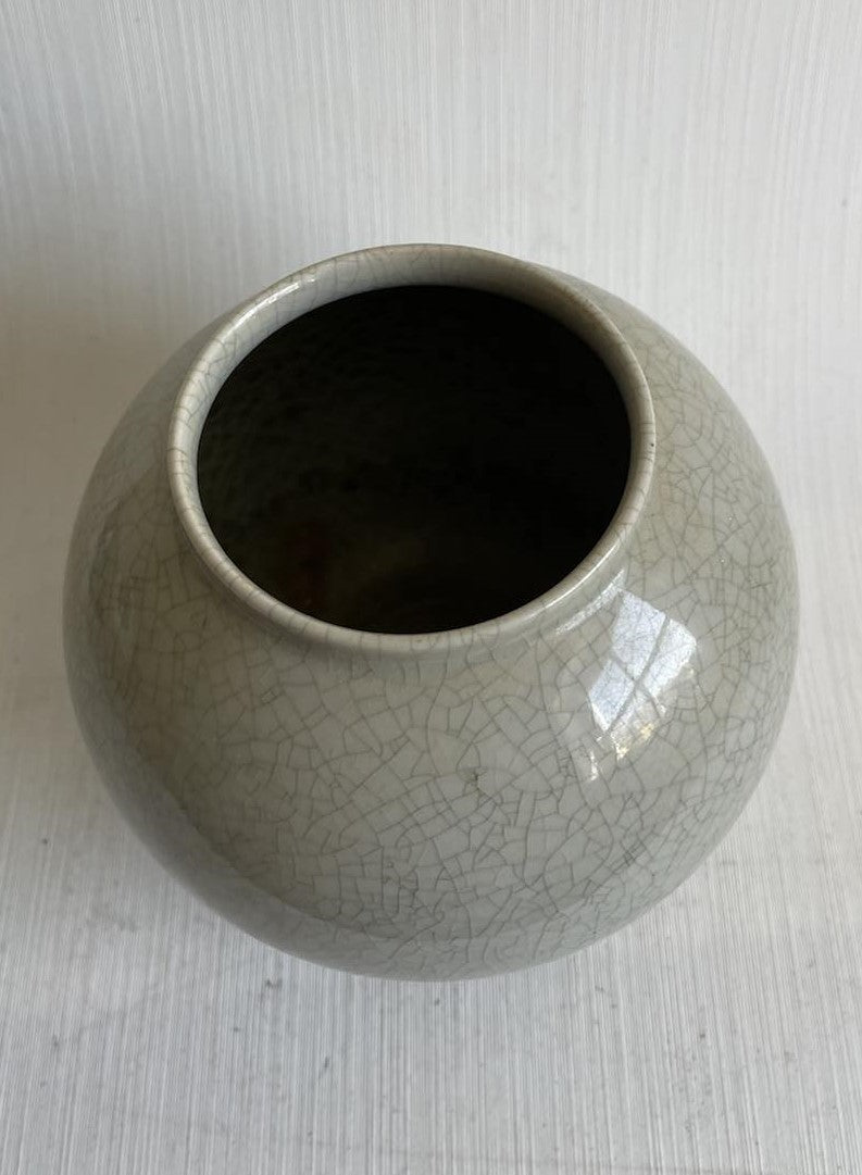 Vintage Lyngby Porcelain spherical vase, gray crackle glaze - no. 019096