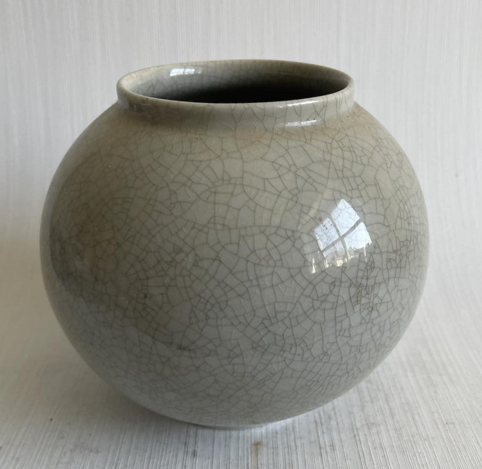 Vintage Lyngby Porcelain spherical vase, gray crackle glaze - no. 019096