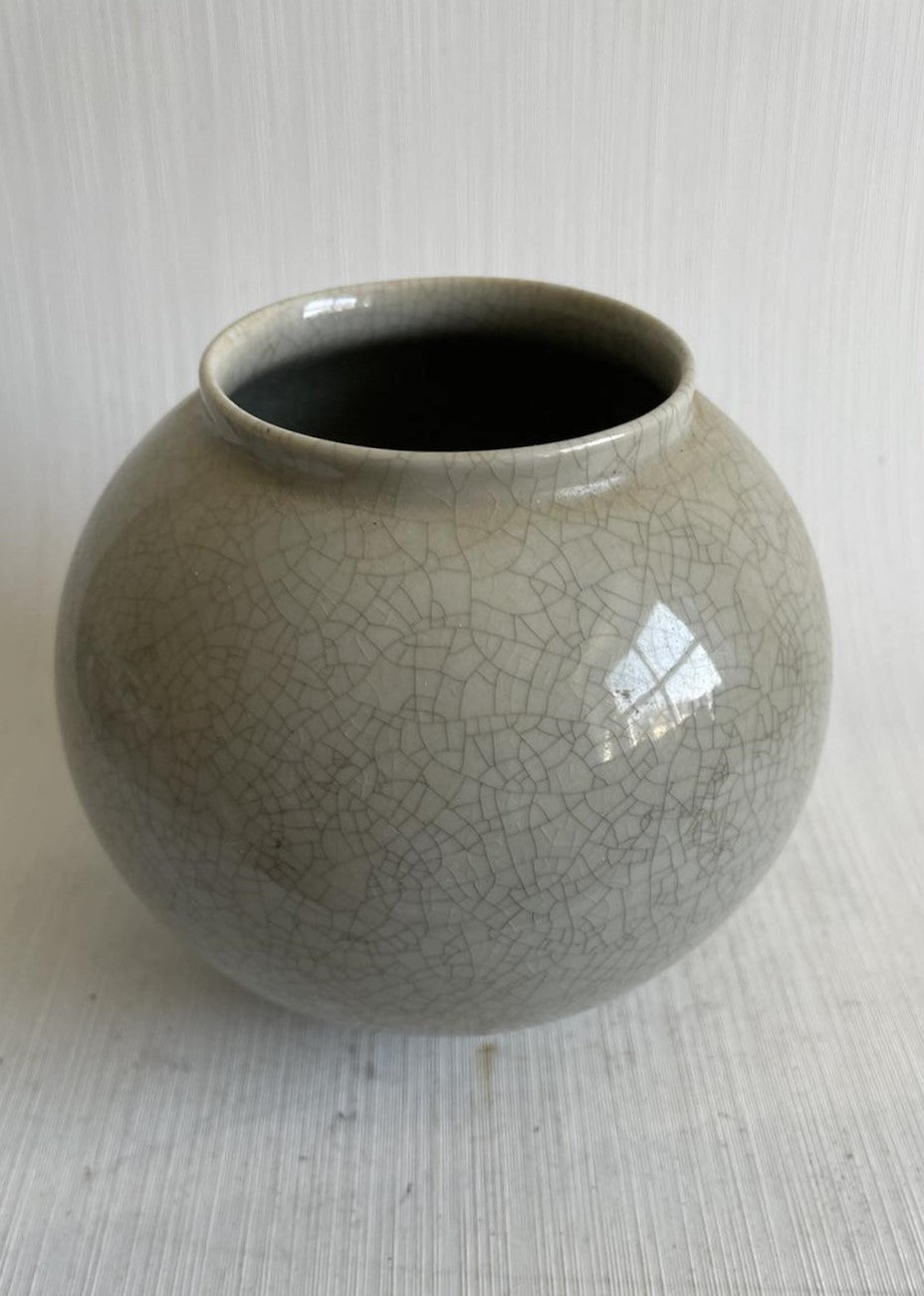 Vintage Lyngby Porcelain spherical vase, gray crackle glaze - no. 019096