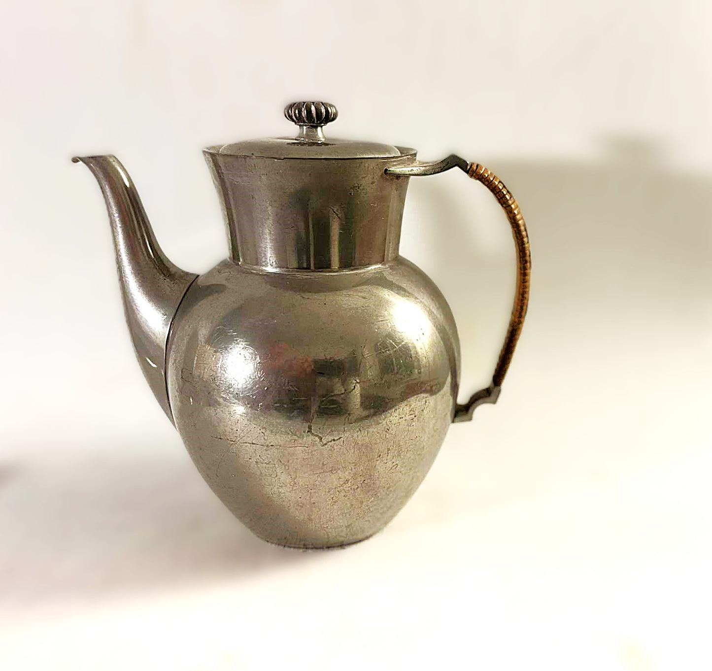 Just Andersen coffee pot with bast handle made of pewter