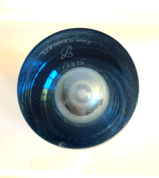 Smuk safirblå glasvase fra Holmegaard, design af per Lutken 1950erne