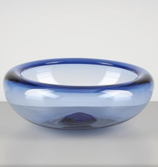 Large Blue Glass Fruit Bowl By Per Lütken for Holmegaard, Denmark 1970s