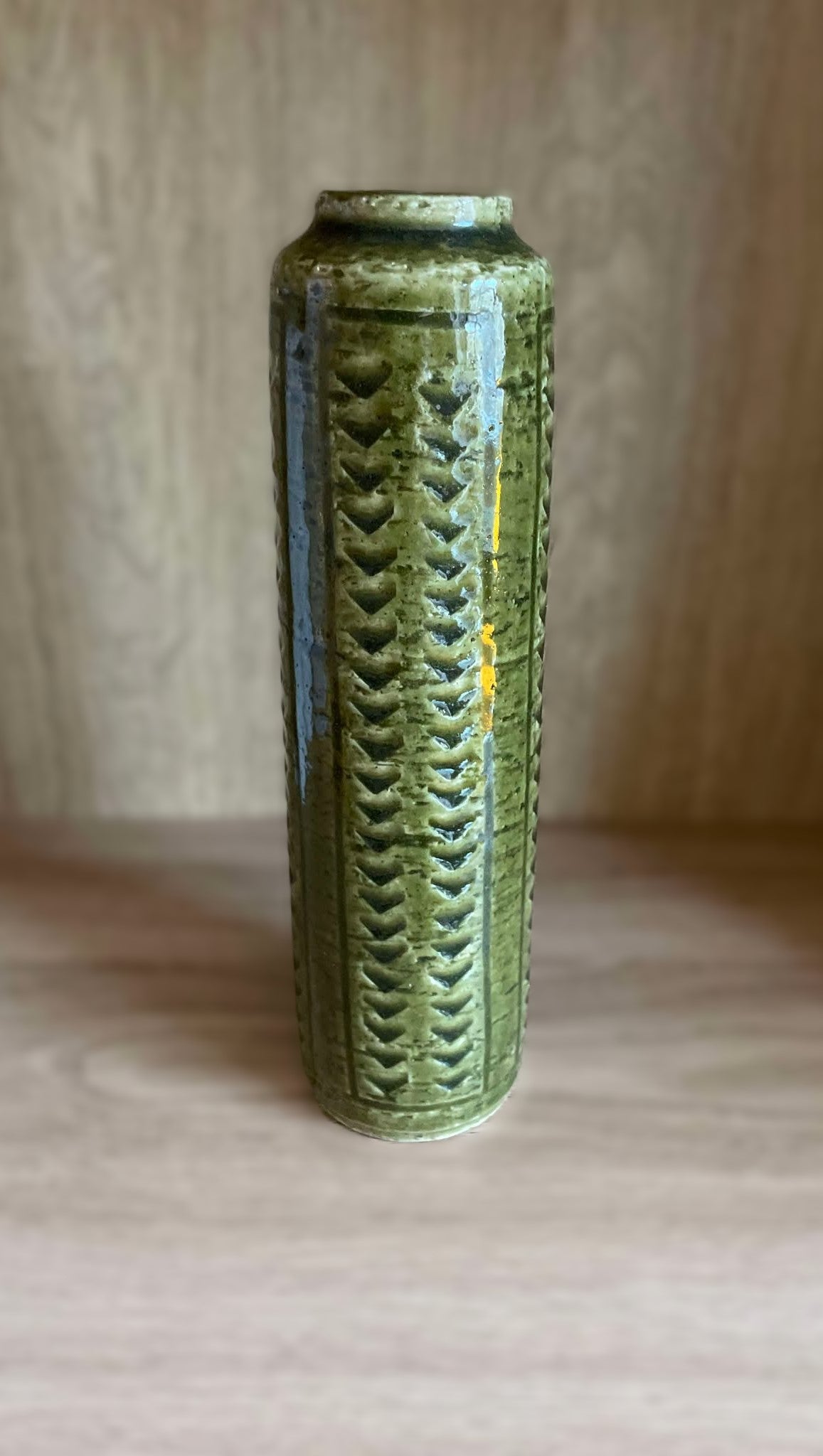 Tall and slim Mid-Century stoneware vase in Chamotte style by Palshus, Denmark 1960s