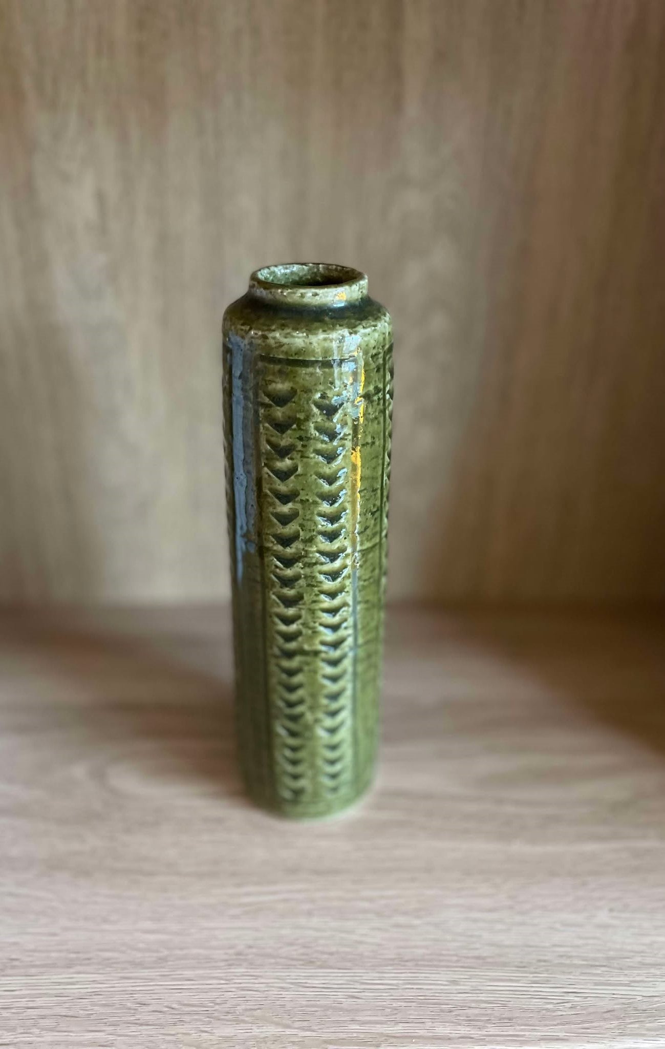 Tall and slim Mid-Century stoneware vase in Chamotte style by Palshus, Denmark 1960s