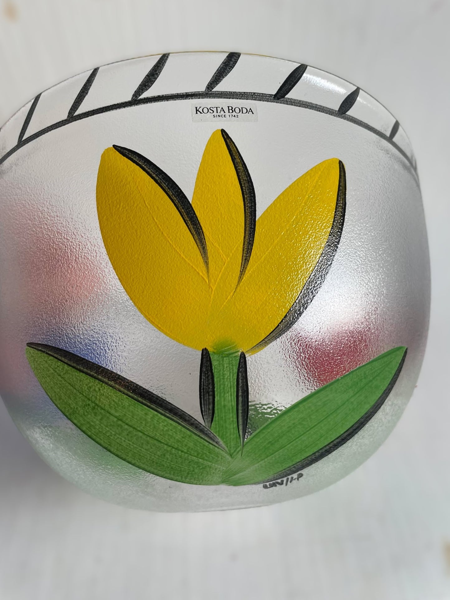 Smuk håndmalet glasskål, design af Ulrica Hydman-Vallien for Kosta Boda, Sverige 1970erne - nr. 250650