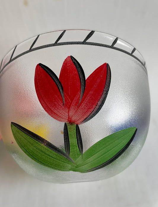 Smuk håndmalet glasskål, design af Ulrica Hydman-Vallien for Kosta Boda, Sverige 1970erne - nr. 250650