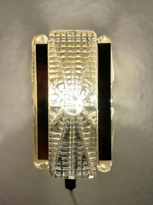 Sconce set Vitrika Aladdin, Brass bases with heavy pressed Amber glass Denmark 1960s